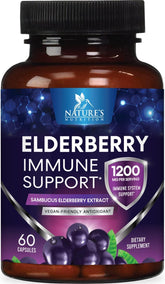 Nature's Nutrition elderberry bottle front showing 60 capsules for daily immune support.