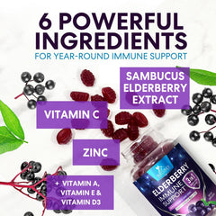 Close-up of Nature's Nutrition elderberry gummies showing chewy texture and vibrant color