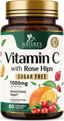 Nature's Nutrition Vitamina C 1000 mg tabletas masticables, empaque frontal, apoyo antioxidante diario.