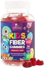 Nature's Nutrition Fiber Gummies for Kids bottle showcasing strawberry flavor for daily use