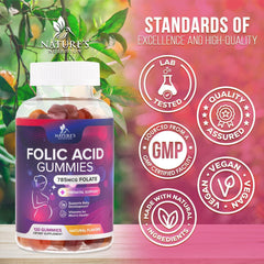 Nature's Nutrition Folic Acid Gummies packaging clearly shows 785 mcg per gummy.