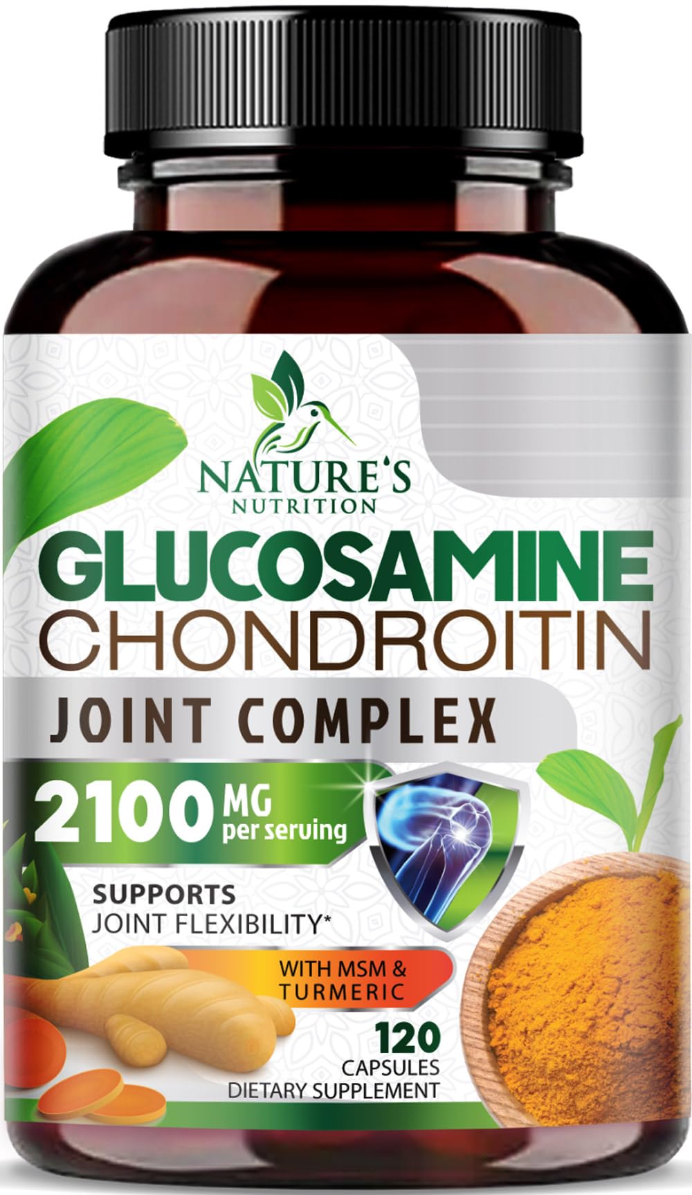 Nature's Nutrition glucosamine chondroitin msm bottle for daily joint support.