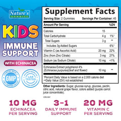 Nature's Nutrition gomitas inmunidad para niños, etiqueta de sabor frambuesa atractiva.