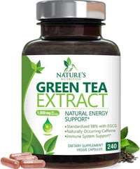 Nature's Nutrition Green Tea Extract 1000 mg bottle front showing premium energy support