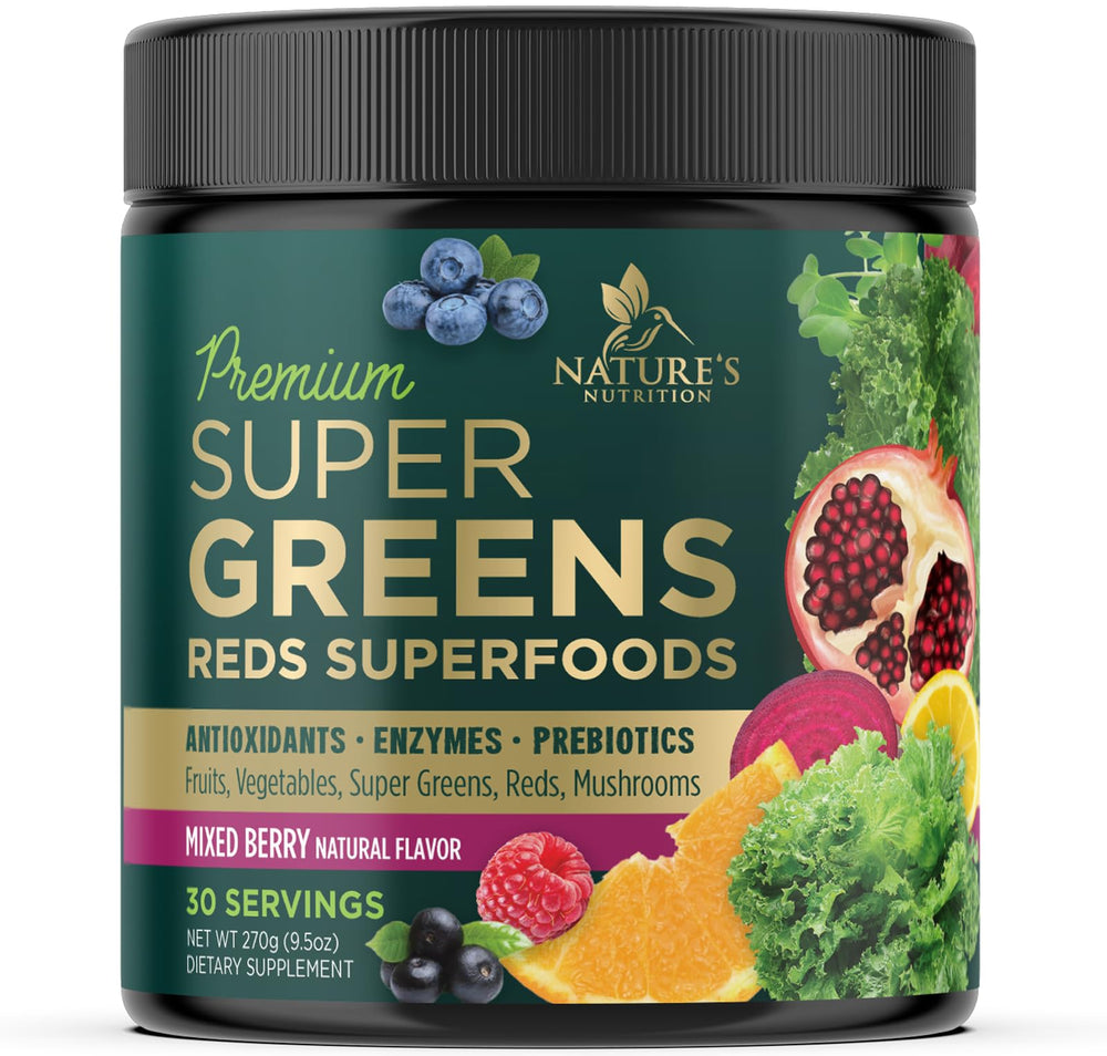 Nature's Nutrition Greens Superfood Berry Bottle for convenient daily energy