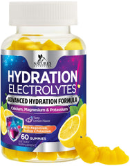 Nature's Nutrition Hydration Electrolyte Gummies lemon bottle for portable hydration on the go.