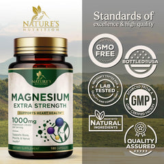 Nature's Nutrition magnesium capsules pouring view suggests easy daily intake.