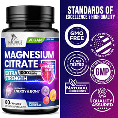 Nature's Nutrition magnesio citrato 1000 mg — etiqueta frontal, beneficios para energía