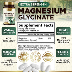 Nature's Nutrition Magnesium Glycinate 250 mg bottle back label with ingredients