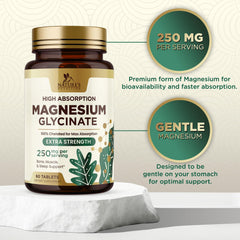 Closeup of Nature's Nutrition Magnesium Glycinate 250 mg tablet