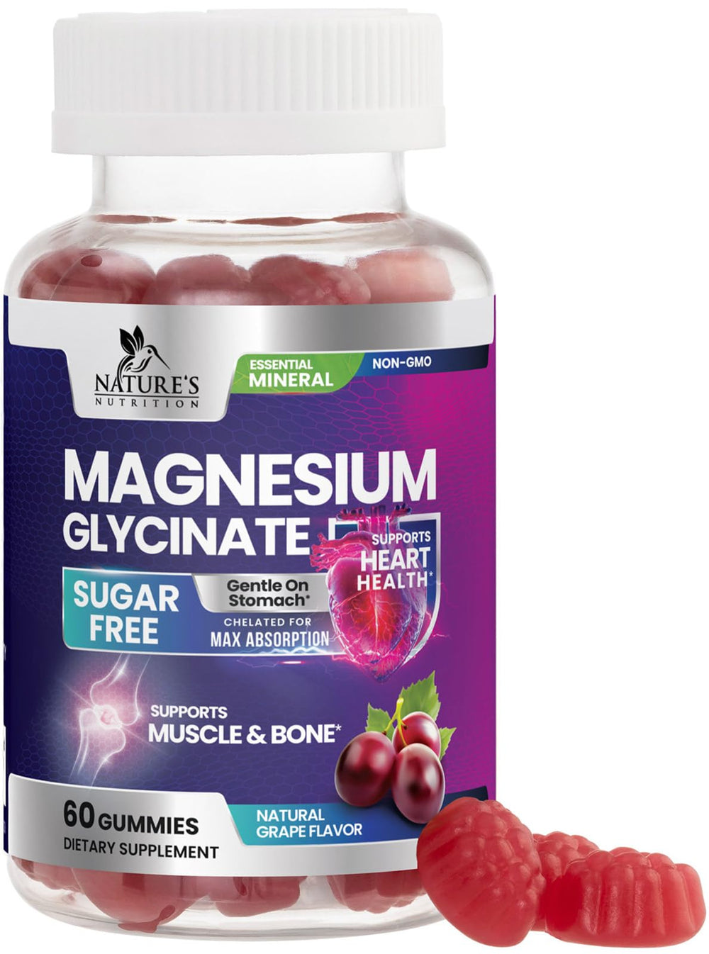 Nature's Nutrition Magnesium Glycinate Gummies pack shot highlights daily wellness benefits