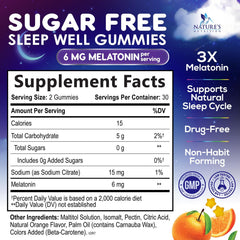 Nature's Nutrition melatonin sleep gummies orange flavor closeup supports restful nights.