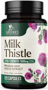 Nature's Nutrition Milk Thistle 1000mg bottle highlighting liver support.