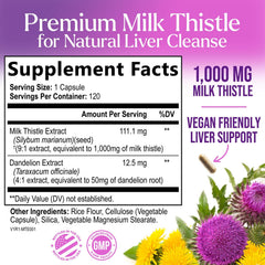 Nature's Nutrition Milk Thistle 1000mg capsules close-up emphasizing capsules for daily use.