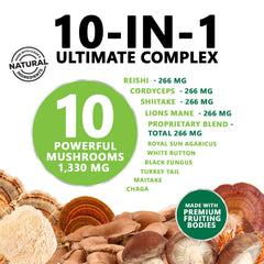 Nature's Nutrition label highlights USA-bottled, non-GMO mushroom blend for brain health