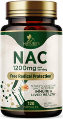 Nature's Nutrition NAC 1200mg bottle highlighting lung and liver support on the label.