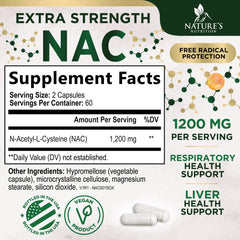 Nature's Nutrition NAC capsules closeup emphasizing high absorption formula.