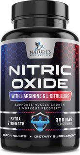 Nature's Nutrition Nitric Oxide Extra Strength 3000mg bottle front showing energy focus
