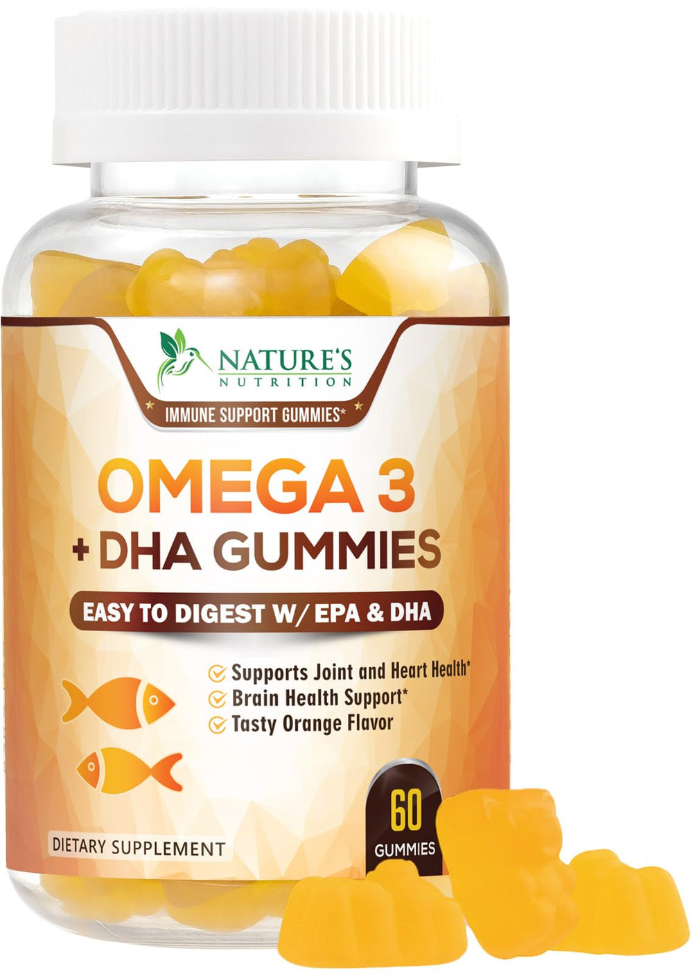 Nature's Nutrition Omega3 Gummies bottle shown for daily heart and brain support