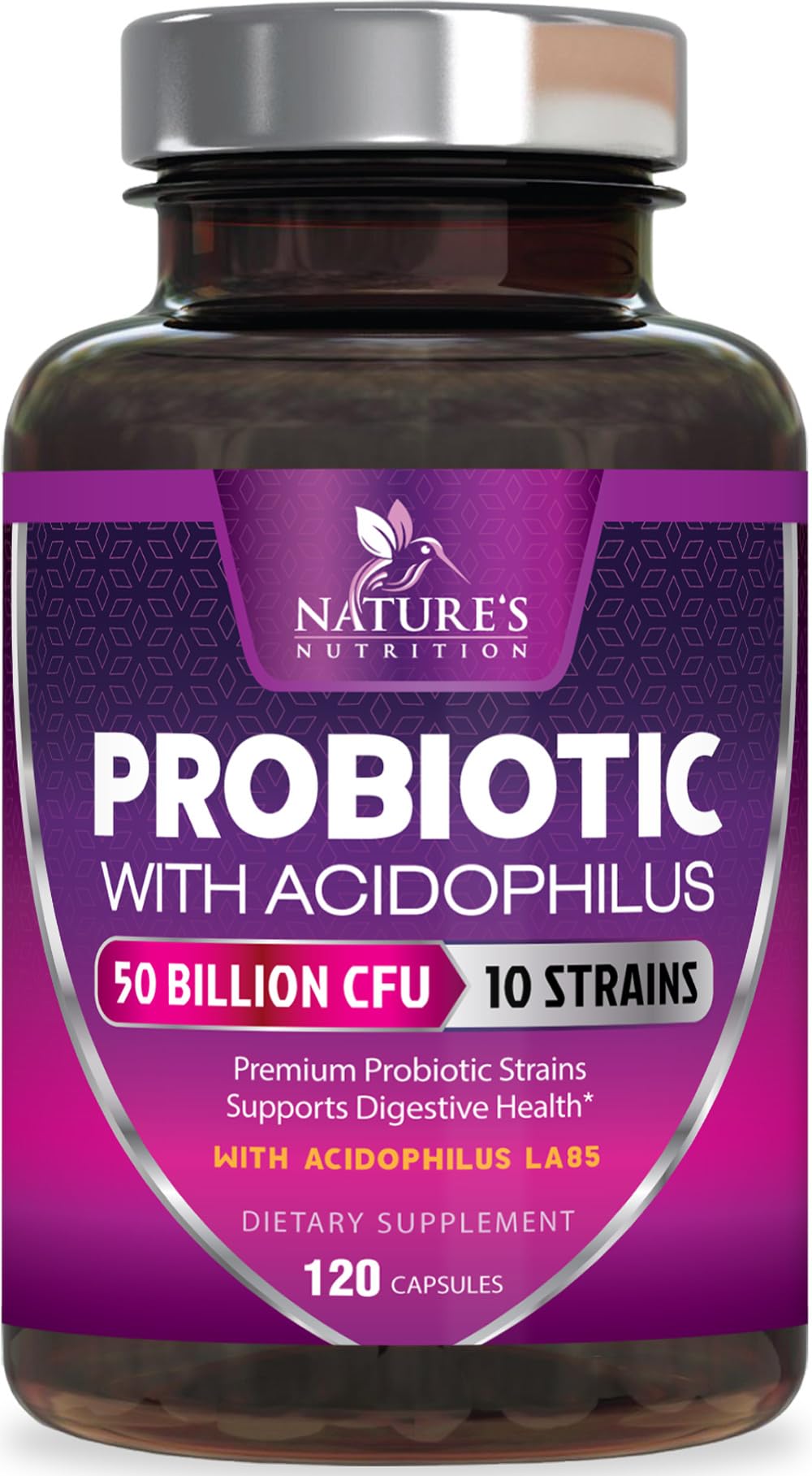 Nature's Nutrition probiotics 50B CFU bottle supports daily digestive balance.
