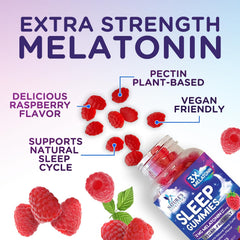 Nature's Nutrition raspberry-flavored melatonin gummies highlighting tasty sleep aid