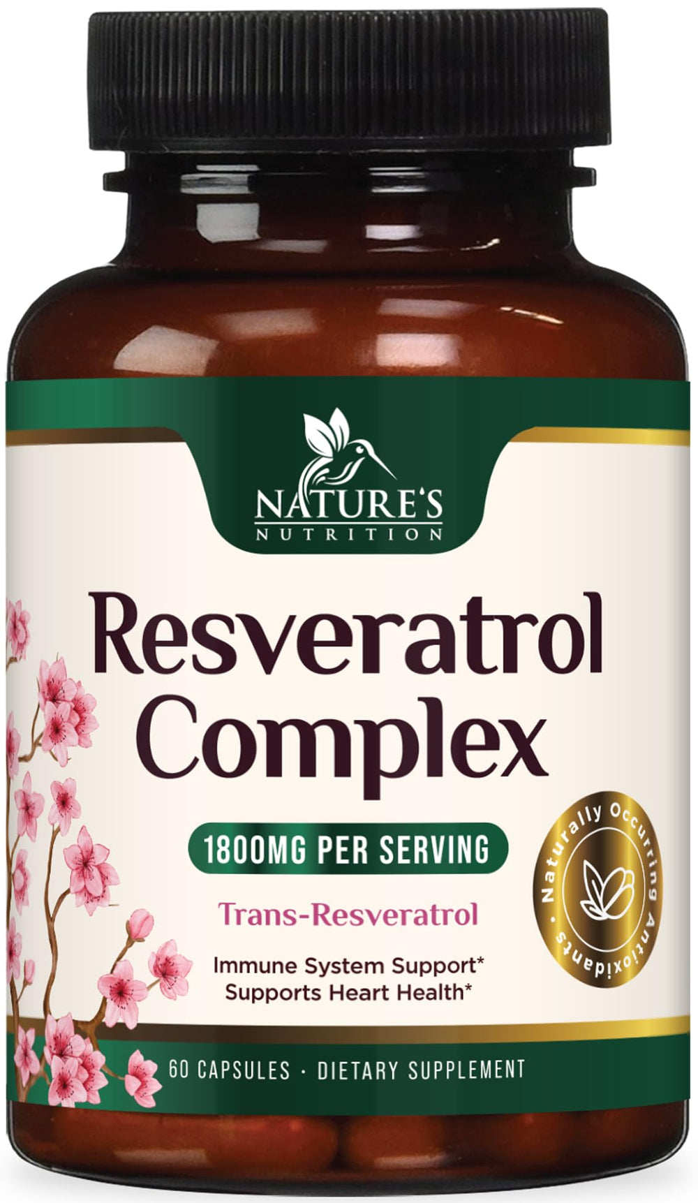Nature's Nutrition resveratrol 1800mg bottle front for daily antioxidant support
