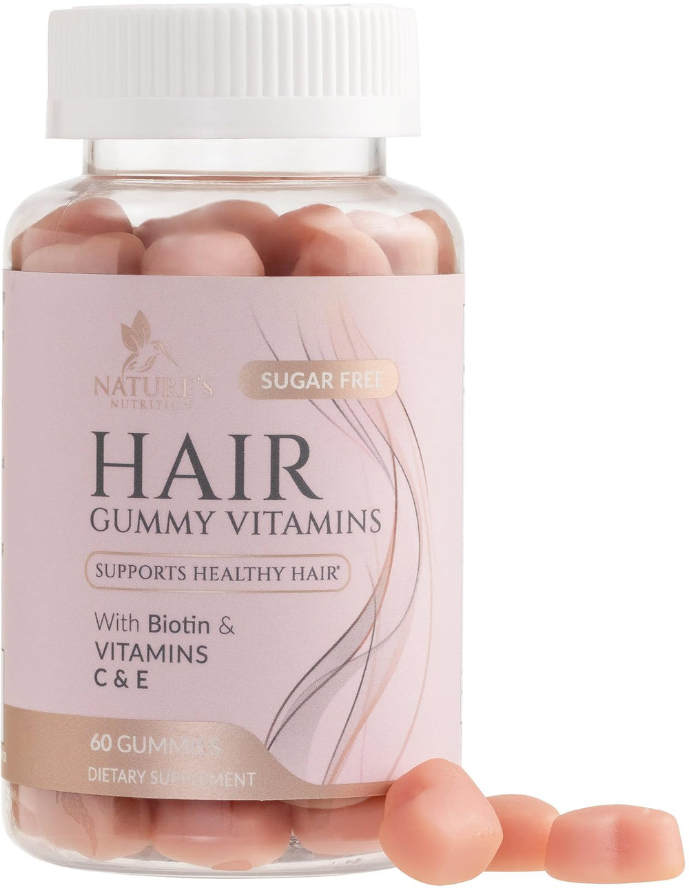 Nature's Nutrition sugar-free hair vitamins gummies bottle with biotin 5000 mcg.