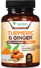 Nature's Nutrition turmeric-curcumin 1950mg bottle close-up highlights joint support
