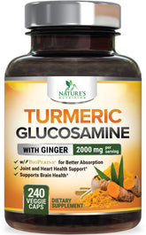 Nature's Nutrition Turmeric Curcumin 2000mg bottle shown for daily joint support.