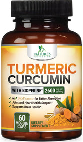 Nature's Nutrition turmeric curcumin 2600mg bottle front for daily wellness.