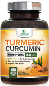 Nature's Nutrition turmeric curcumin 2600mg bottle with high-potency capsules