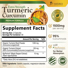 Nature's Nutrition turmeric-curcumin 95% curcuminoids label signals strong potency for absorption.