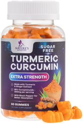 Nature's Nutrition turmeric curcumin gummies bottle with peach flavor for daily joint support