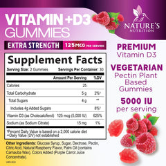 Nature's Nutrition Vitamin D3 gummy close-up highlights tasty daily dose for immune support.