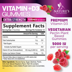 Nature's Nutrition Vitamin D3 gummy label closeup shows non-GMO and gluten-free quality.