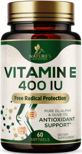 Nature's Nutrition Vitamin E 400 IU softgels in bottle for daily antioxidant support