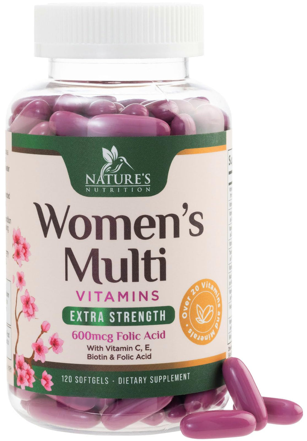 Nature's Nutrition Women's Multivitamin softgels in bottle for daily wellness support