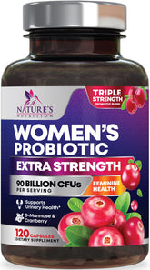 Nature's Nutrition Women's Probiotic bottle with 90B CFU for daily gut balance.