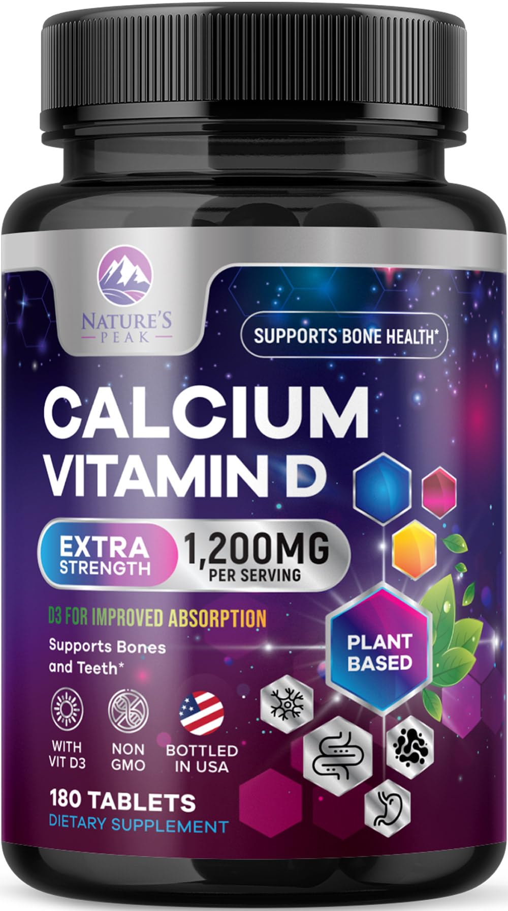 Nature's Peak Calcium 1200mg with D3 bottle shown for daily bone support