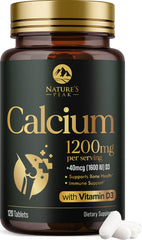 Nature's Peak calcium 1200 mg D3 bottle on table for bone health support