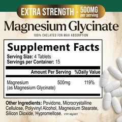 Nature's Peak magnesium glycinate 500mg bottle back label highlights ingredients