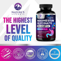 Nature's Peak Magnesium Glycinate bottle being poured for daily use.