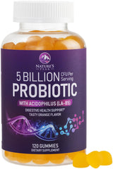 Nature's Peak Probiotic Gummies bottle front shows 5B CFU for daily digestive support.