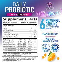 Nature's Peak Probiotic Gummies label close-up highlights six strains for balanced gut health.