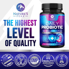 Nature's Peak probiotics with digestive enzymes supporting nutrient breakdown.