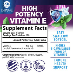 Closeup of Nature's Peak Vitamin E 400 IU softgels inside the bottle