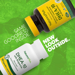 Natures Plus DHEA 10 label Bioperine closeup emphasizes 10 mg potency and absorption support.