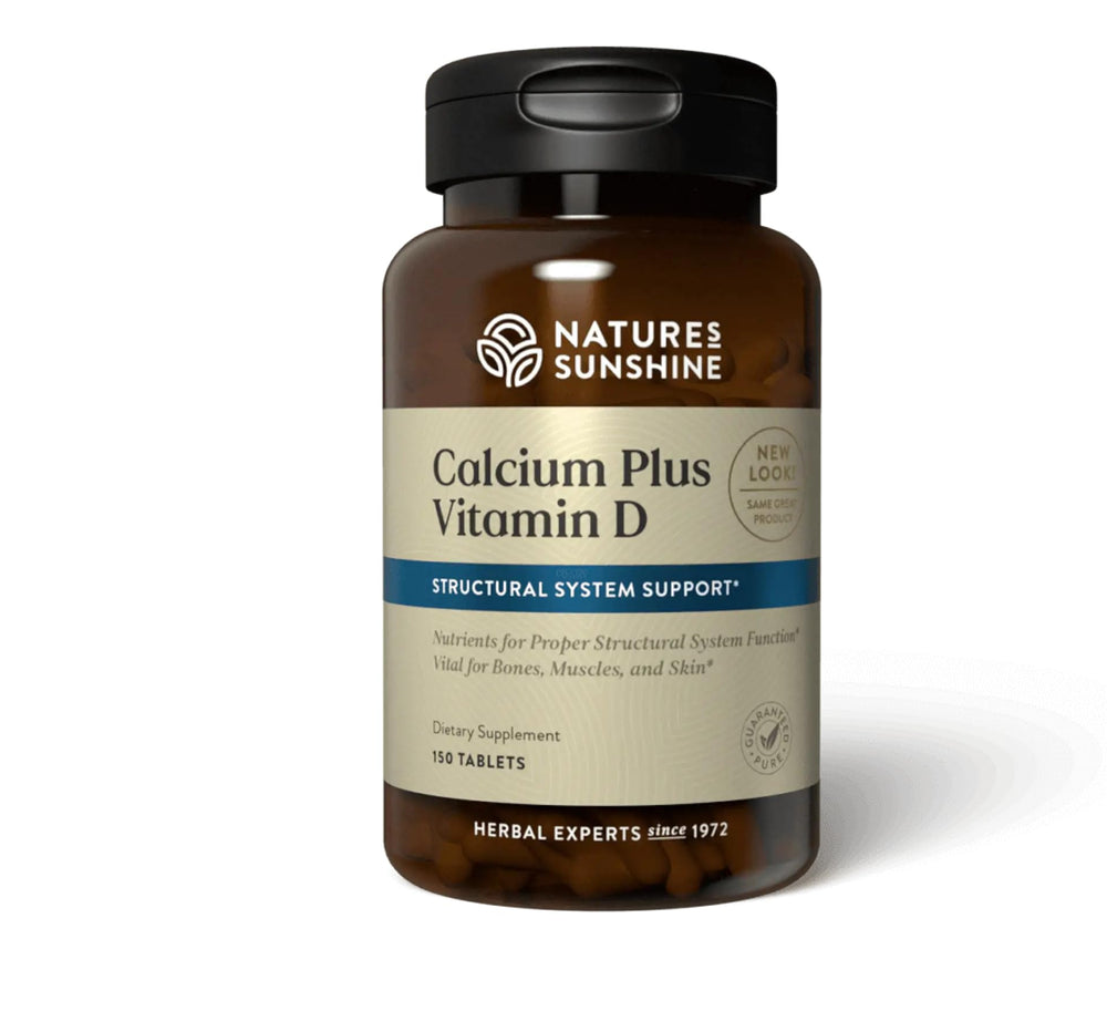 Nature's Sunshine Calcium Plus Vitamin D tablets bottle for daily mineral support