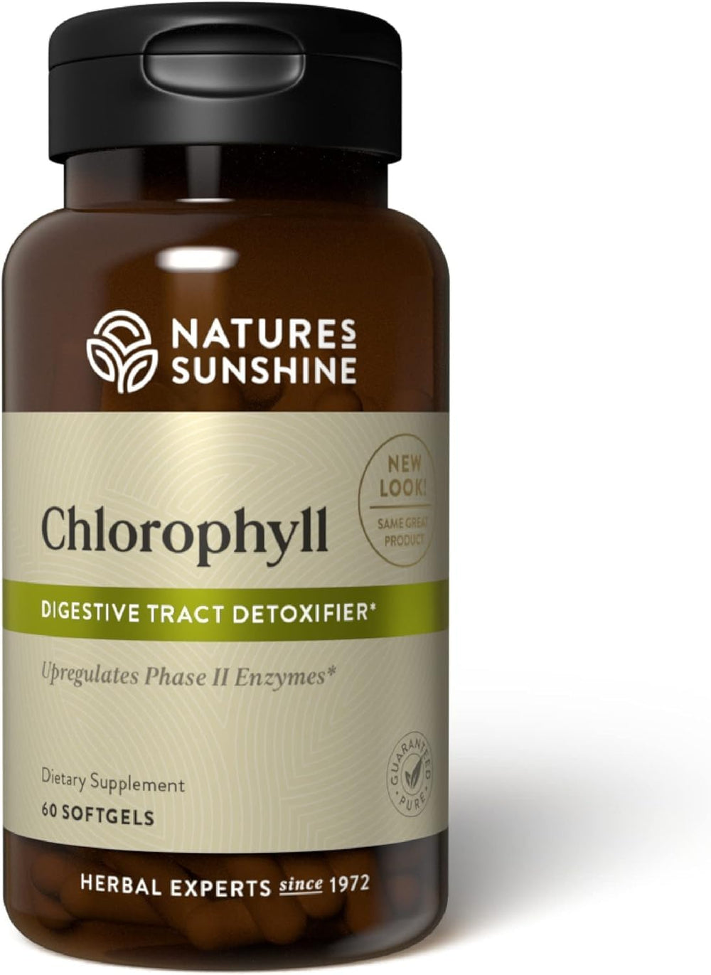Nature's Sunshine Chlorophyll softgel bottle for daily digestion support.