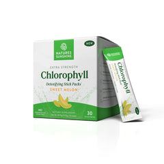 Nature's Sunshine chlorophyll stick pack close-up highlighting portable convenience.